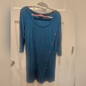 Corner Clothing Blue Asymmetrical Button Tunic Dress Women’s Large 3/4 Sleeve